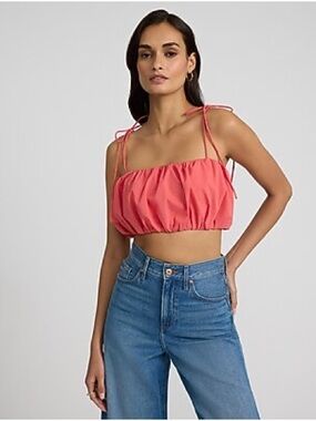 Tie-Shoulder Coral Crop Top
